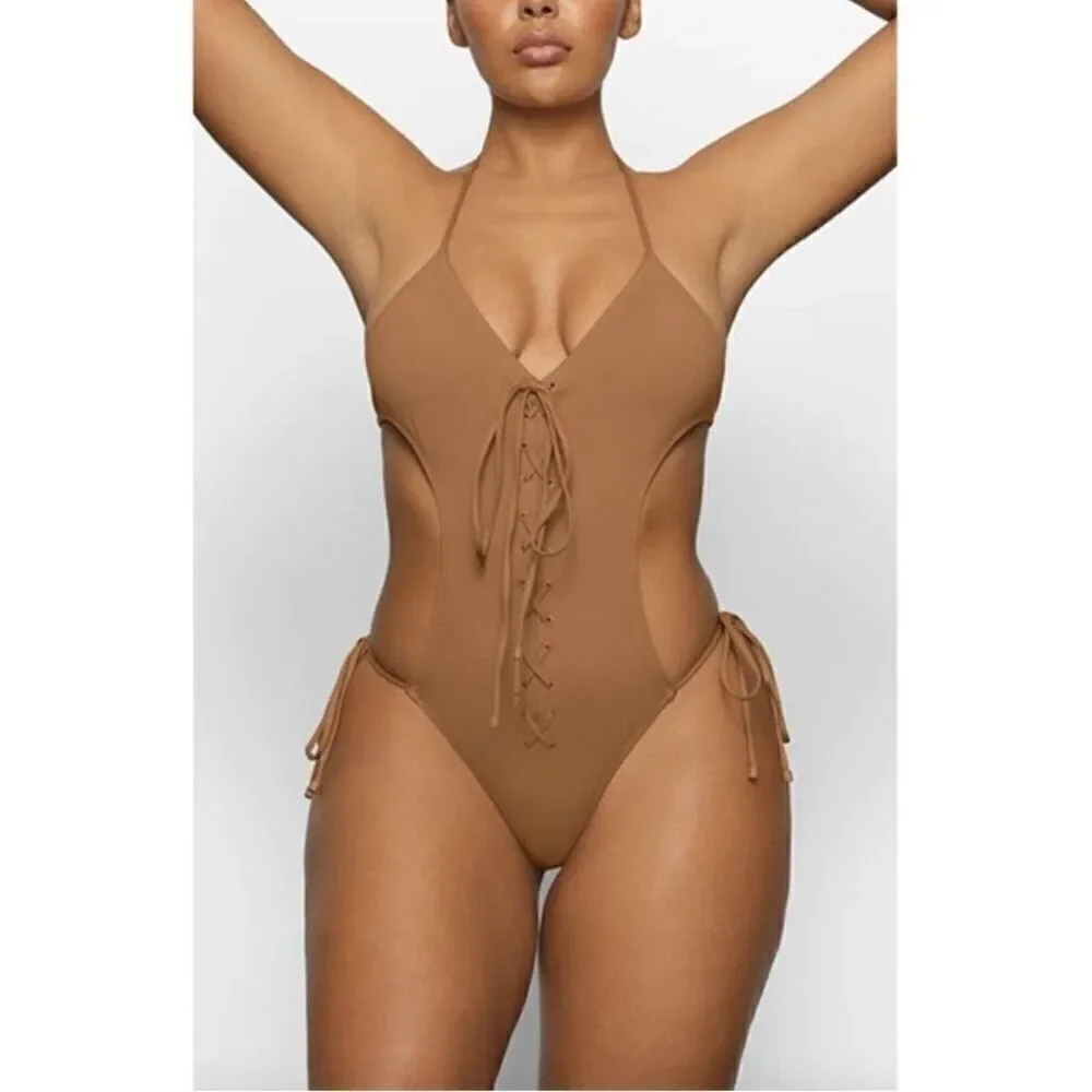 SKIMS SWIM MONOKINI LACE UP ONE PIECE Size XL